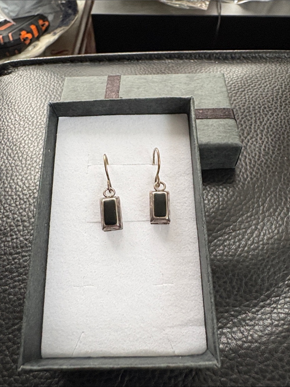 Sterling Silver Black Onyx Rectangle Drop Earrings - - Picture 2 of 5